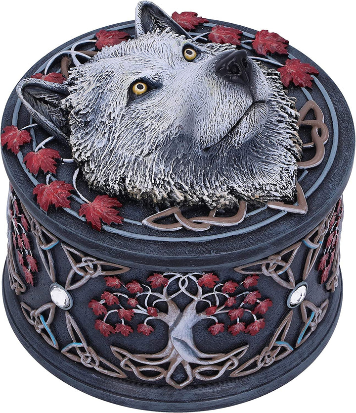 Nemesis Now Lisa Parker Guardian of The Fall White Autumn Wolf Trinket Box, 11cm