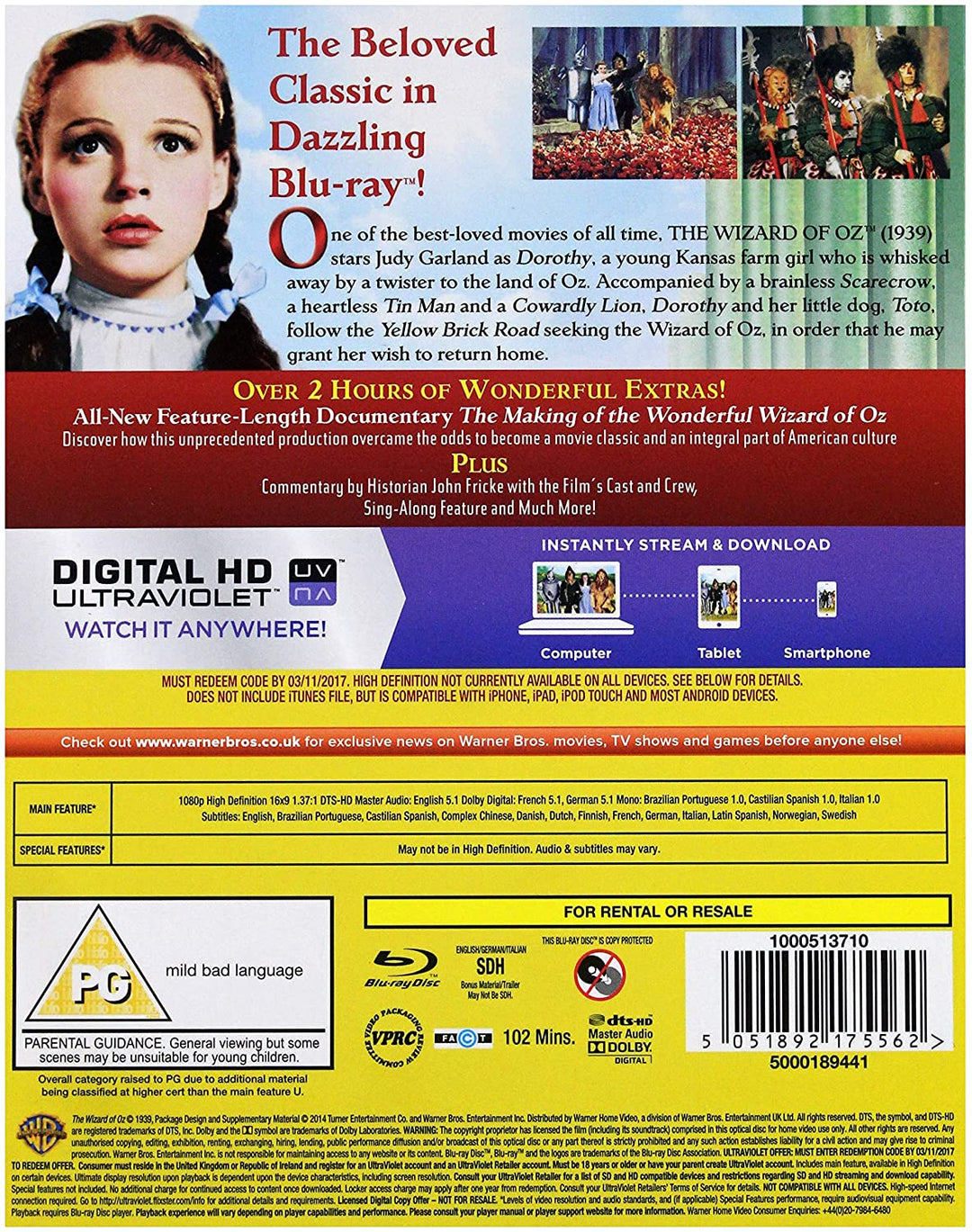 The Wizard Of Oz [1939] [Region Free] - Musical/Fantasy [Blu-ray]