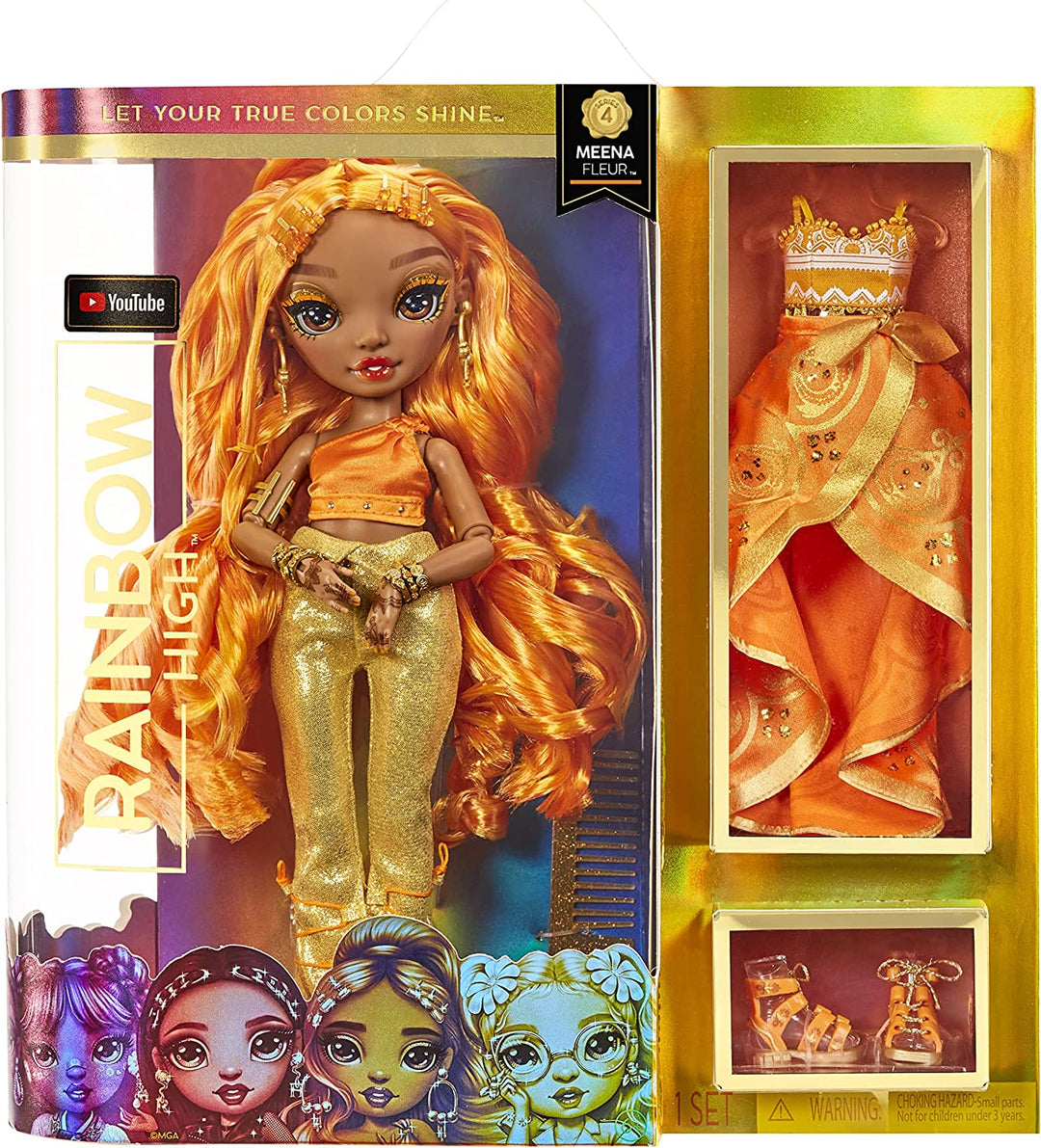 Rainbow High 578284EUC Meena Fleur-Saffron Gold Fashion Doll Includes 2 Mix & Match Designer Outfits