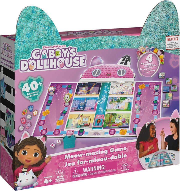 Gabby’s Dollhouse, Meow-mazing Board Game Based on the DreamWorks Netflix Show with 4 Kitty Headbands