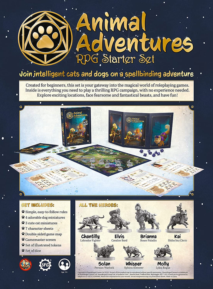 Animal Adventures: Starter Set - Beginner’s Roleplaying Tabletop Game with Detailed RPG Dog and Cat Miniatures, Game Map, Character Sheets, Easy to Learn Rules, 5e Campaign Compatible