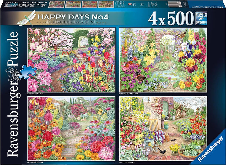 Ravensburger Happy Days Glorious Gardens 4X 500 Piece Jigsaw Puzzle for Adults & Kids