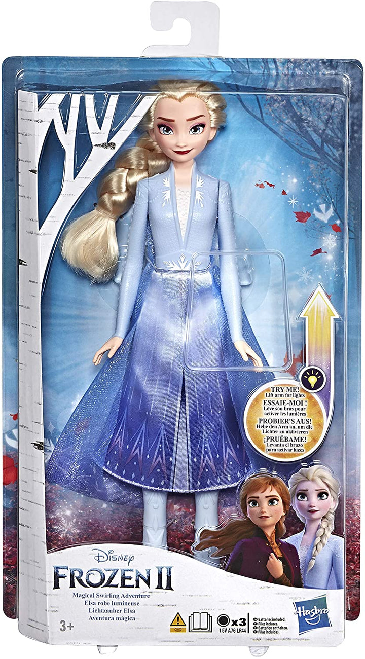 Disney Frozen Elsa Magical Swirling Adventure Muñeca de moda que se ilumina, inspirada en la película Frozen 2 de Disney