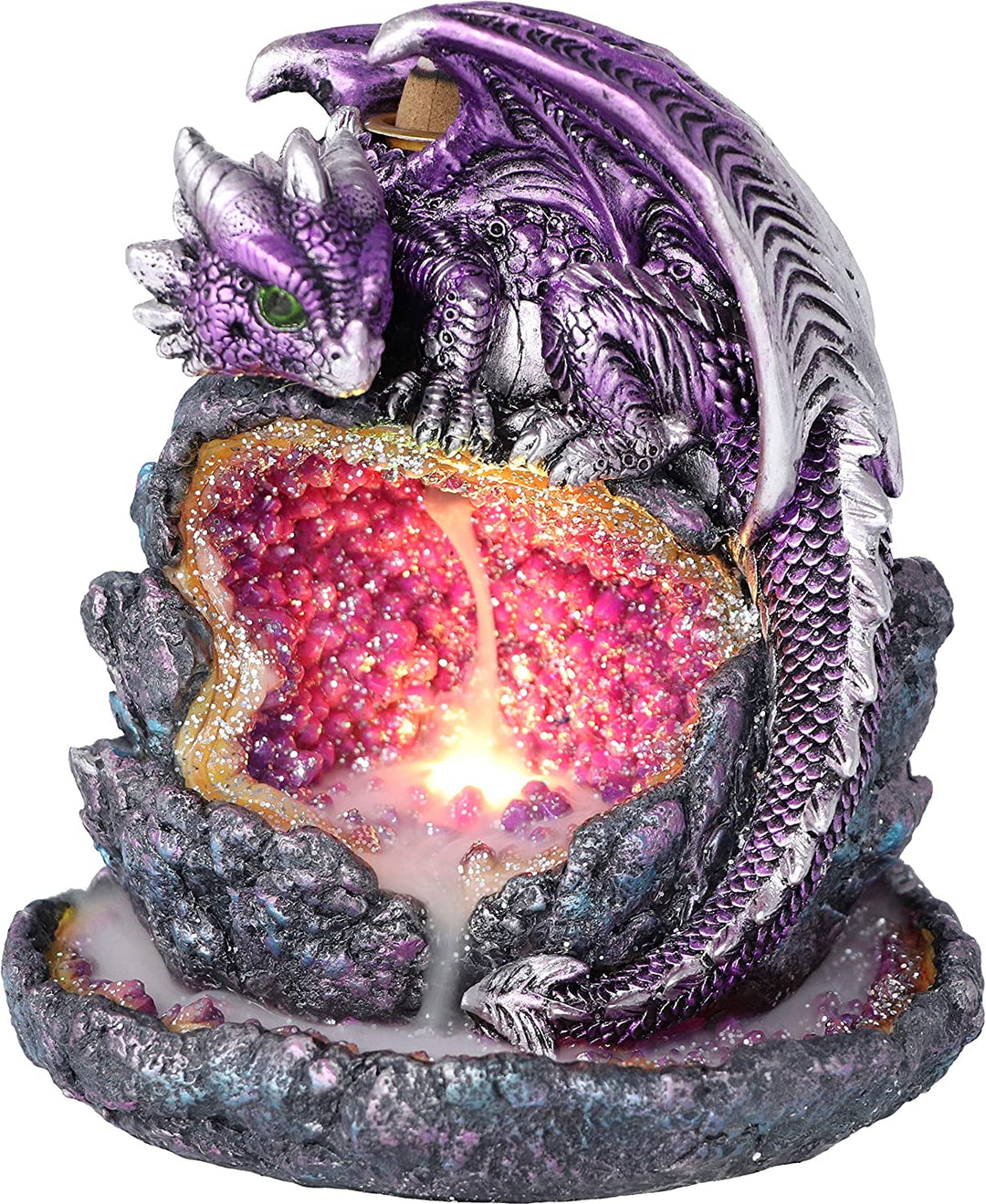 Crystalline Protector Purple Dragon Geode Backflow Incense Burner