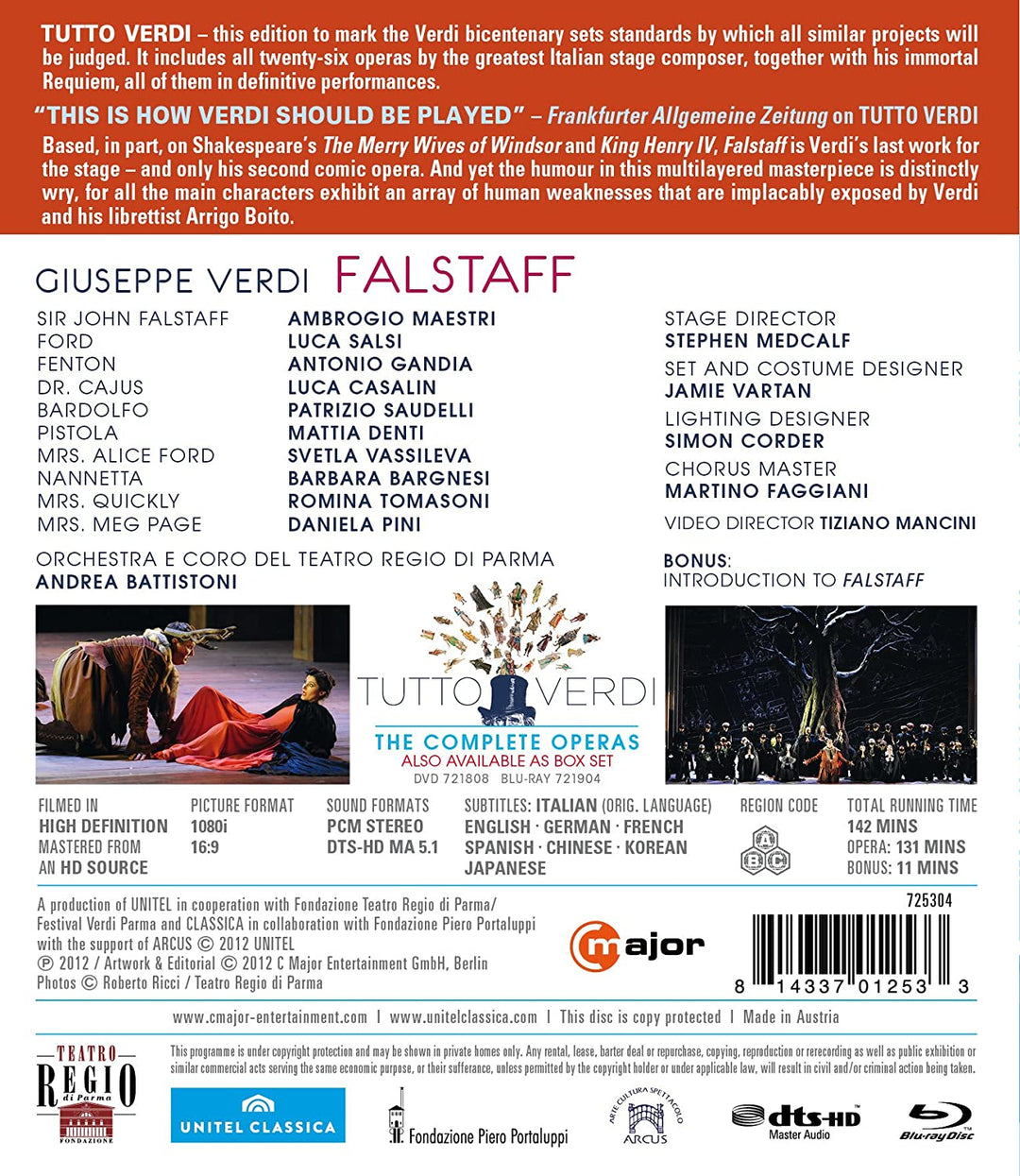 Verdi: Falstaff (Parma 2011) [Ambrogio Maestri, Luca Salsi, Antonio Gandia [C Major: 725304] [2013] [Blu-ray]