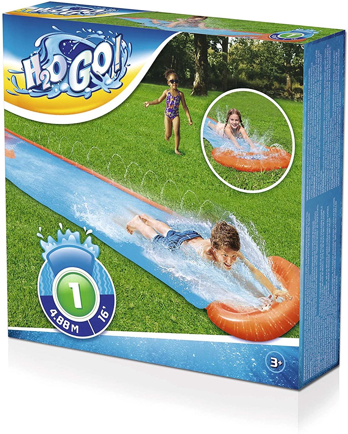Tobogán acuático individual Bestway H20GO, tobogán inflable de 4,88 m con aspersores integrados
