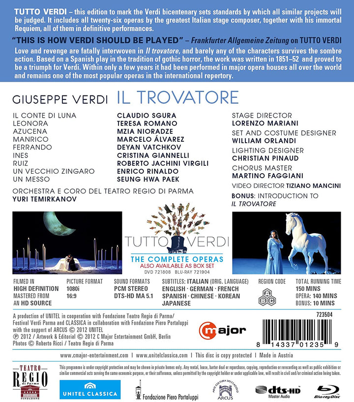 Verdi: Il Trovatore [Parma 2010] [Nucci, Sgura, Fantini, Romano, Alvarez] [C Major: 723504] [2013] [Region Free] [Blu-ray]