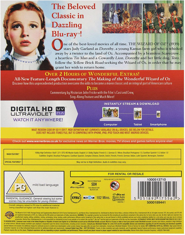 The Wizard Of Oz [1939] [Region Free] - Musical/Fantasy [Blu-ray]