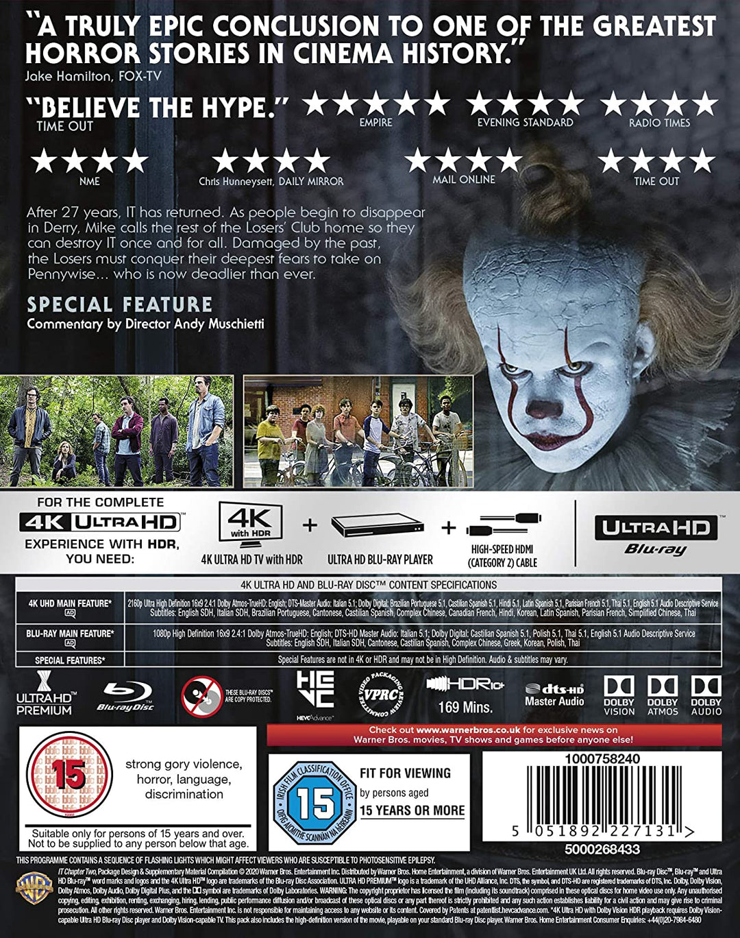 IT Chapter Two [2019] [4K Ultra HD] [2019] [2020] [Region Free] - Horror/Thriller [Blu-ray]