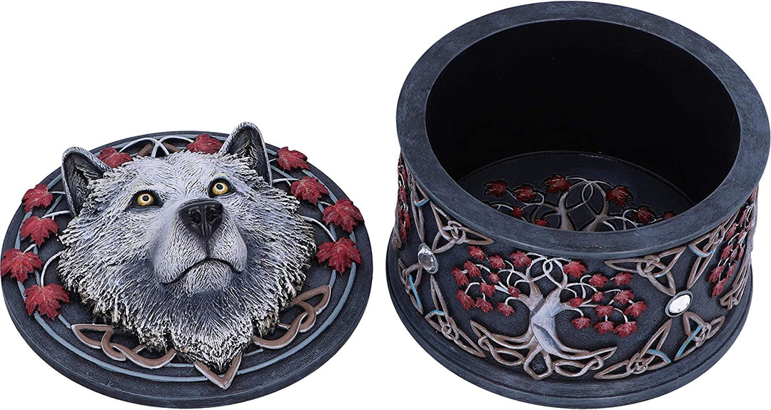 Nemesis Now Lisa Parker Guardian of The Fall White Autumn Wolf Trinket Box, 11cm