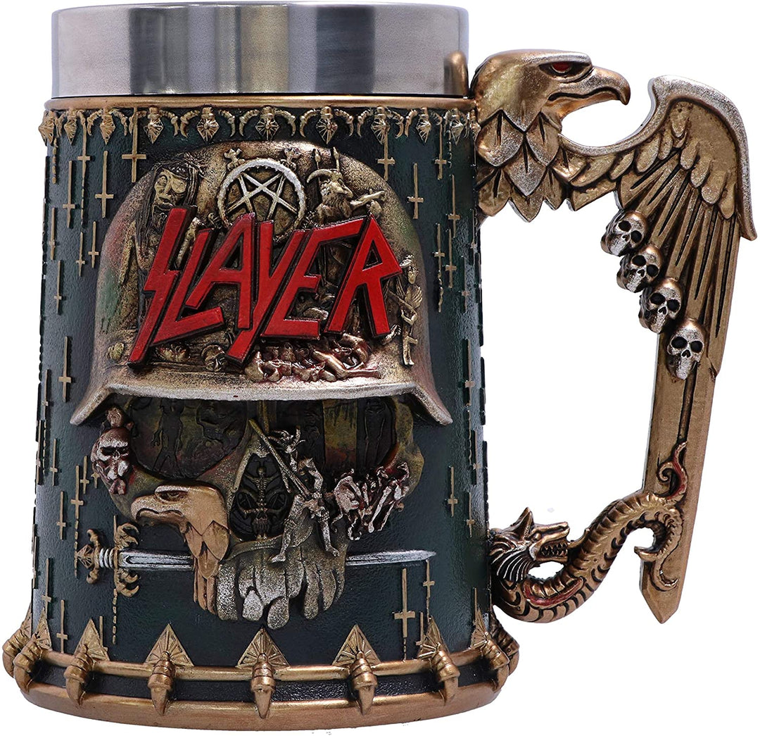 Nemesis Now Officially Licensed Slayer Eagle Helmet Skull Logo Tankard, Stainless Steel, Gold, 16.5cm