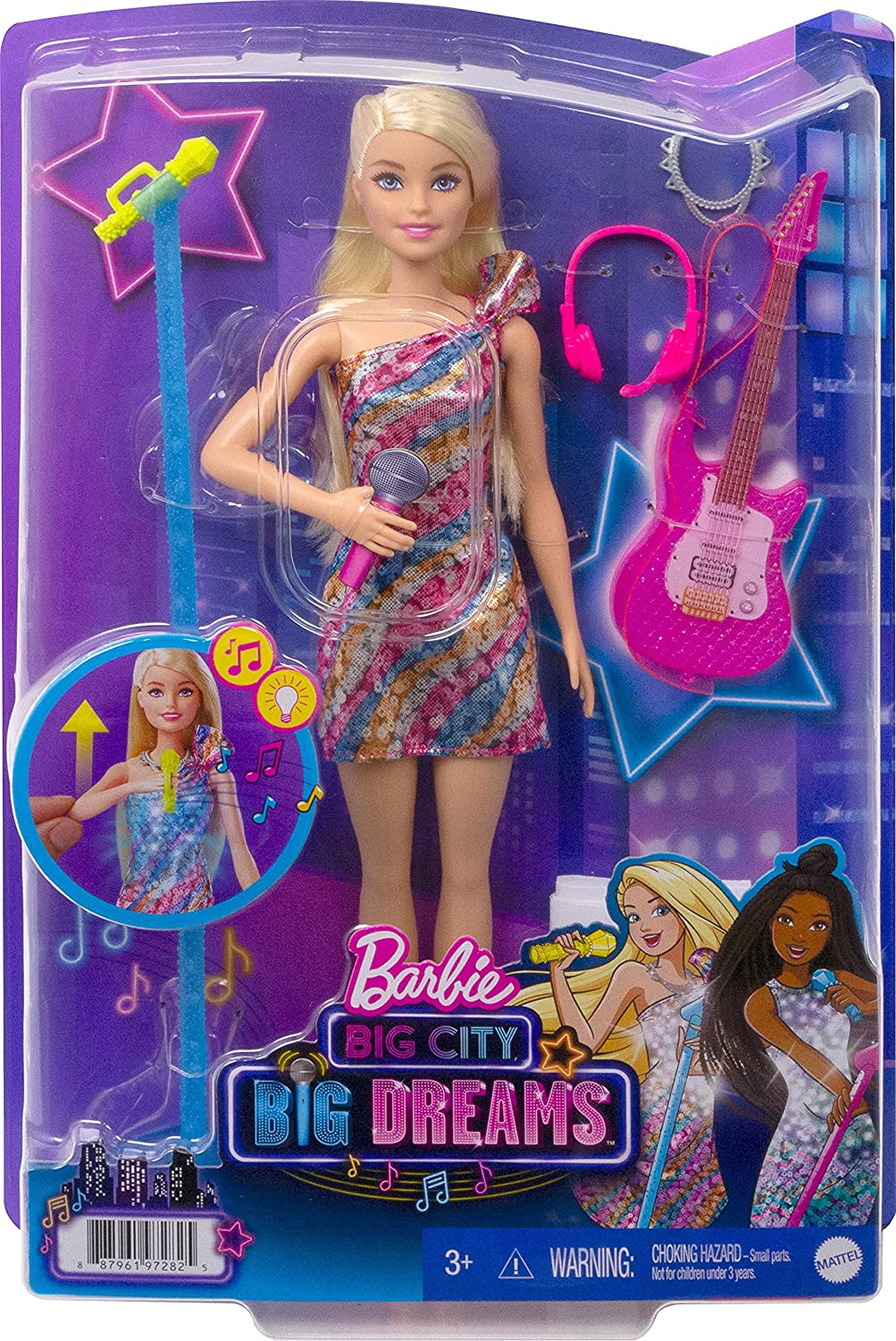 Barbie: Big City, Big Dreams Barbie che canta "Malibu" Roberts Doll (11.5 pollici bionda) con musica, funzione di illuminazione, microfono e accessori