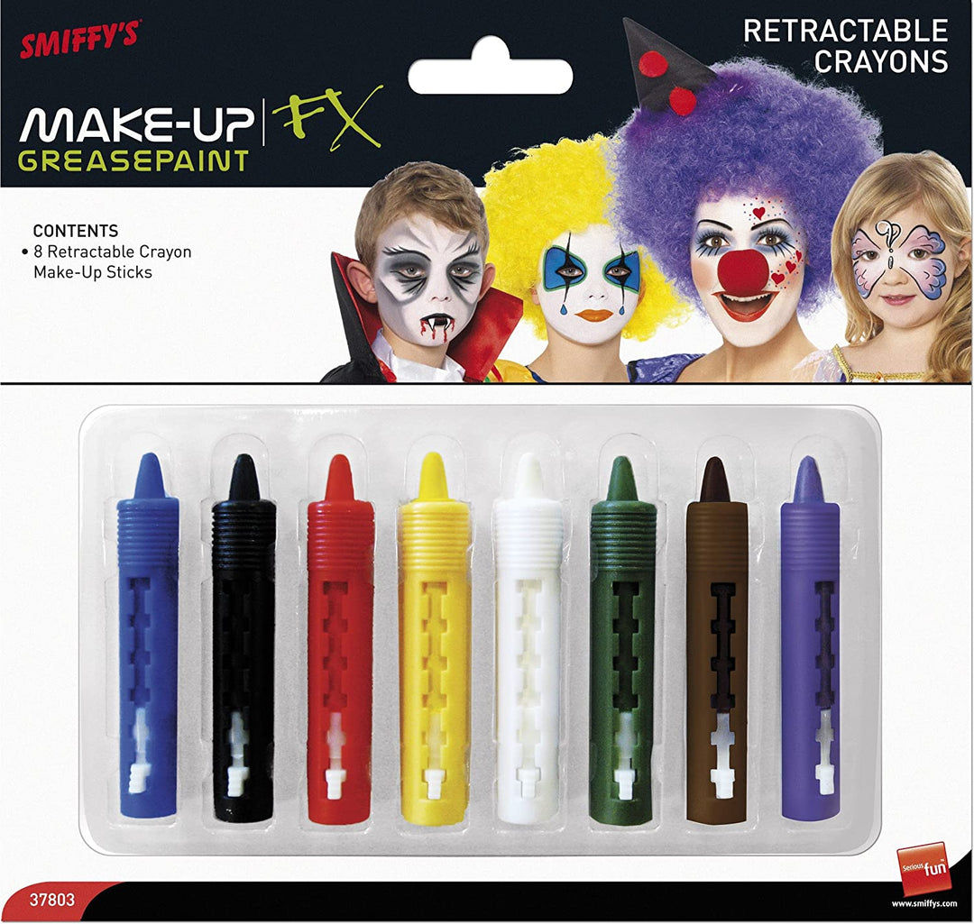 Smiffys Lápices de colores retráctiles para maquillaje, paquete de 8