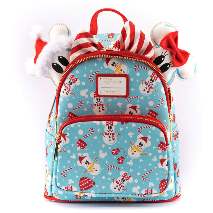 Loungefly Disney Christmas Mickey and Minnie Snowman AOP Mini Backpack and Headband Set