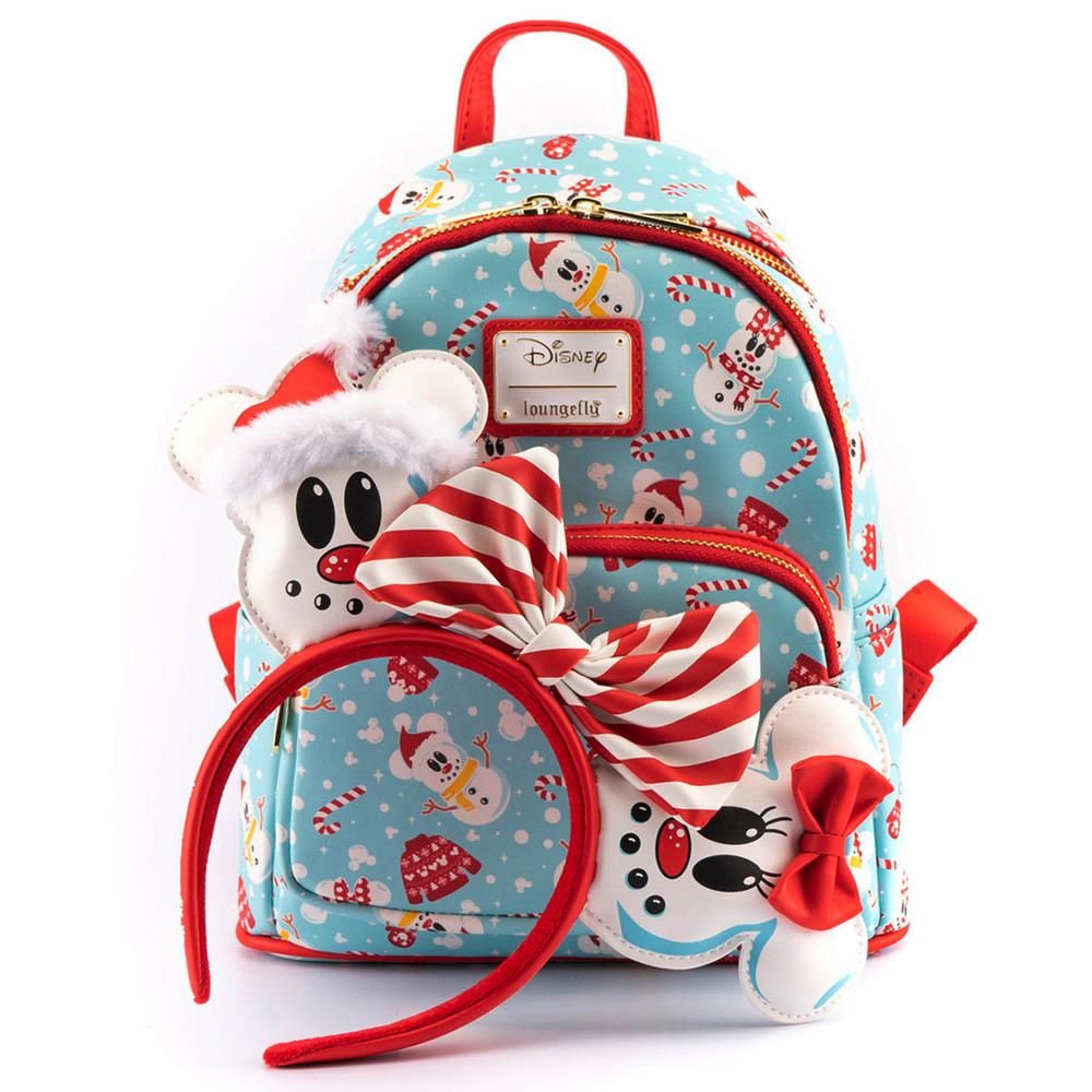 Loungefly Disney Christmas Mickey and Minnie Snowman AOP Mini Backpack and Headband Set