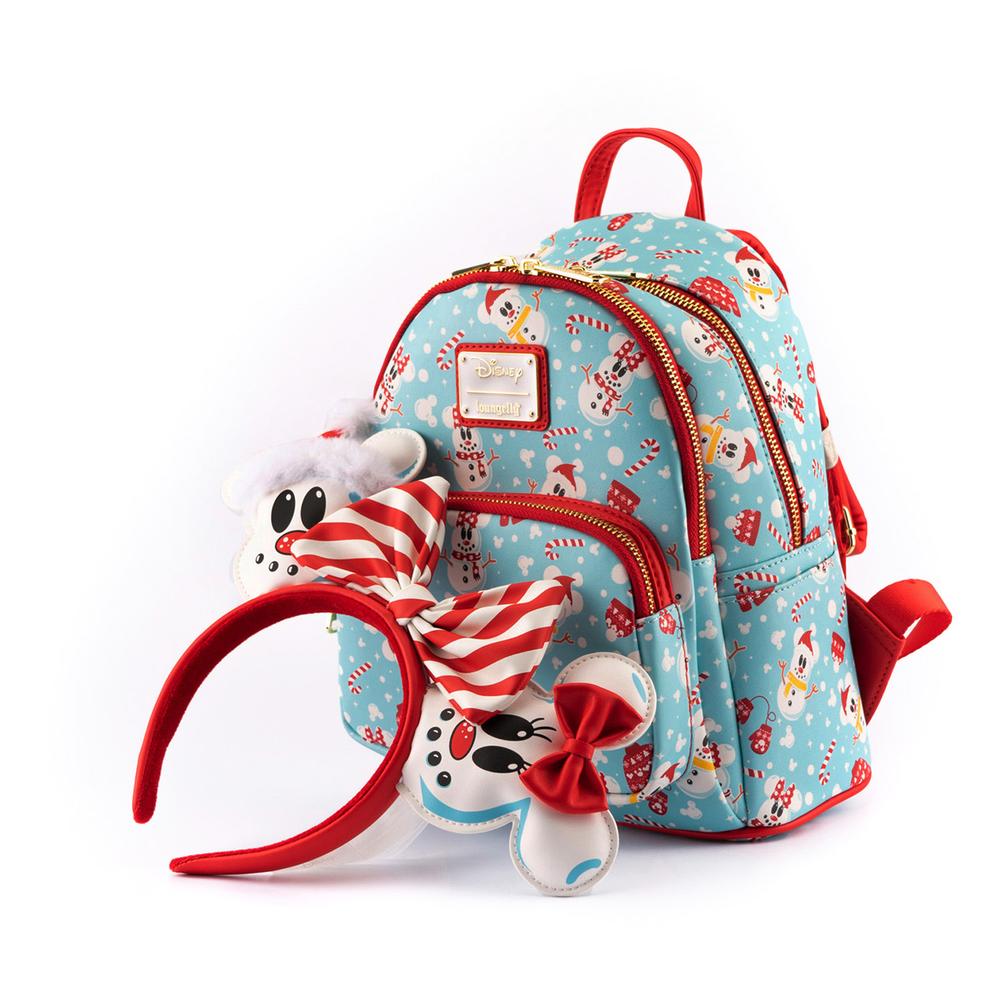 Loungefly Disney Christmas Mickey and Minnie Snowman AOP Mini Backpack and Headband Set