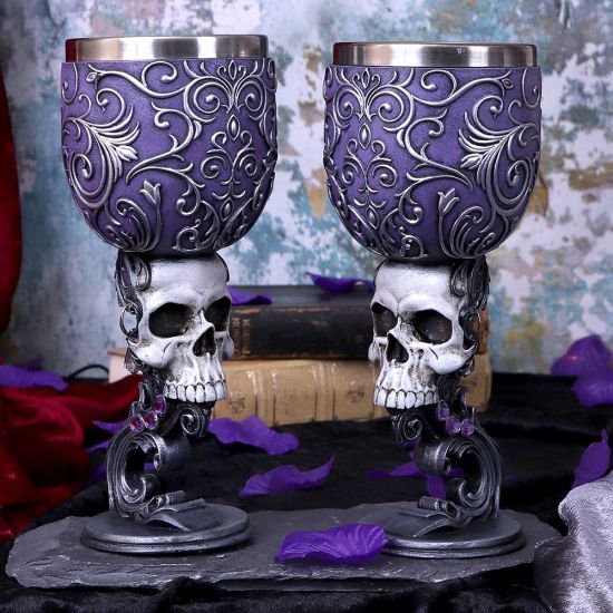 Nemesis Now B5168R0 Deaths Desire Twin Skull Heart Set of Two Goblets, Purple, 1