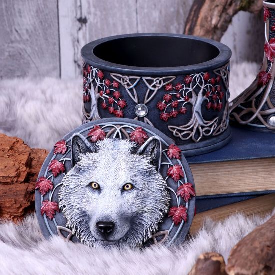 Nemesis Now Lisa Parker Guardian of The Fall White Autumn Wolf Trinket Box, 11cm