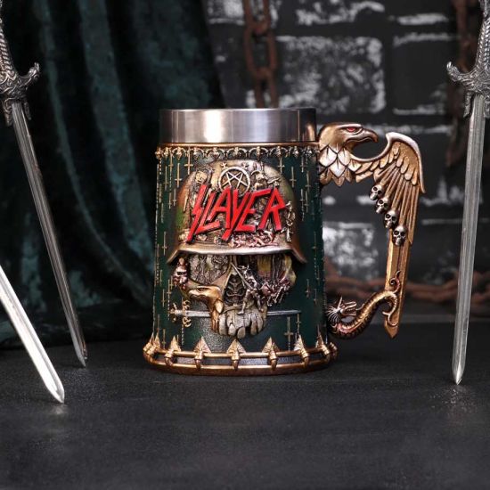 Nemesis Now Officially Licensed Slayer Eagle Helmet Skull Logo Tankard, Stainless Steel, Gold, 16.5cm