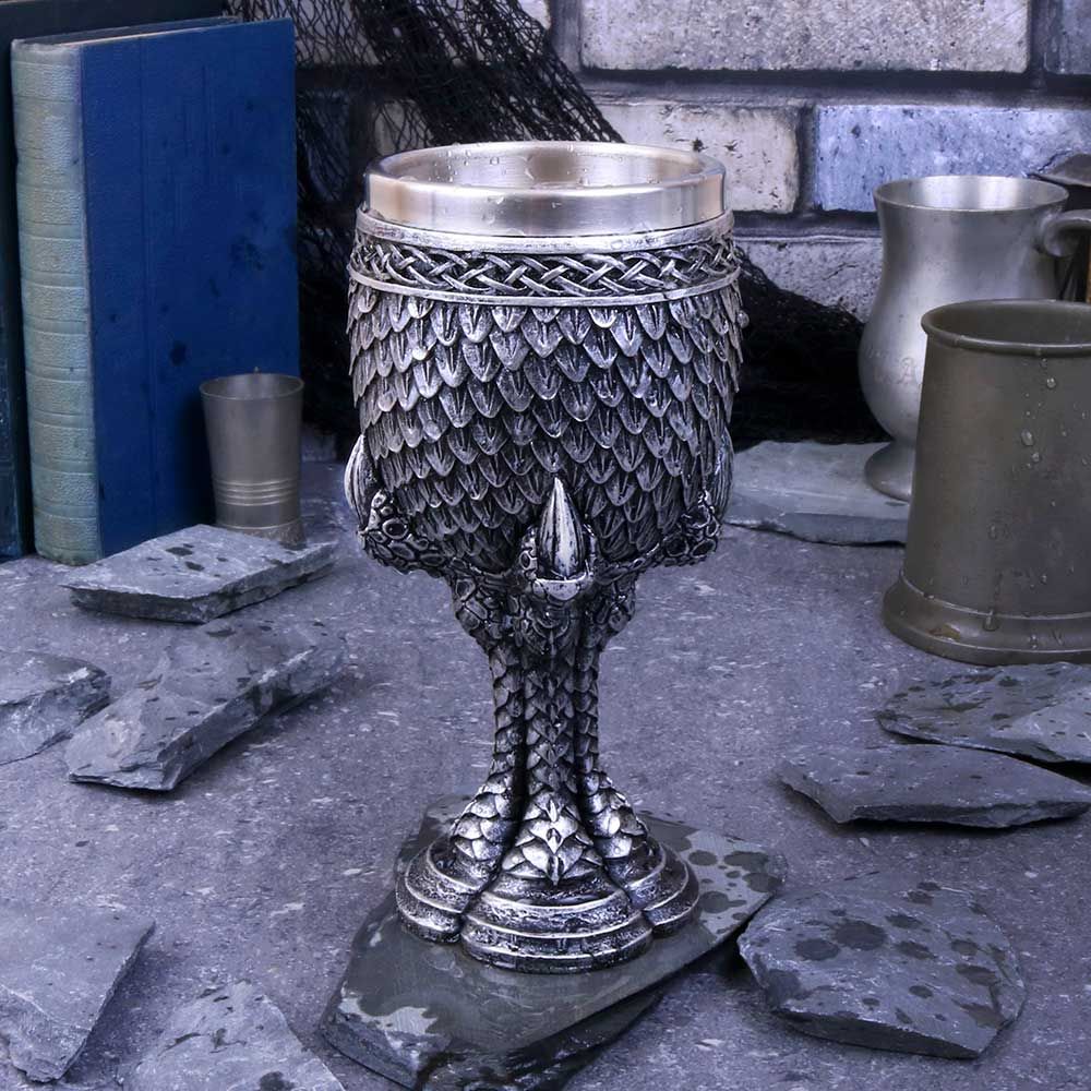 Nemesis Now U4708P9 Grey Scale Dragon Claw Goblet 16.7cm, Resin w. Stainless Ste