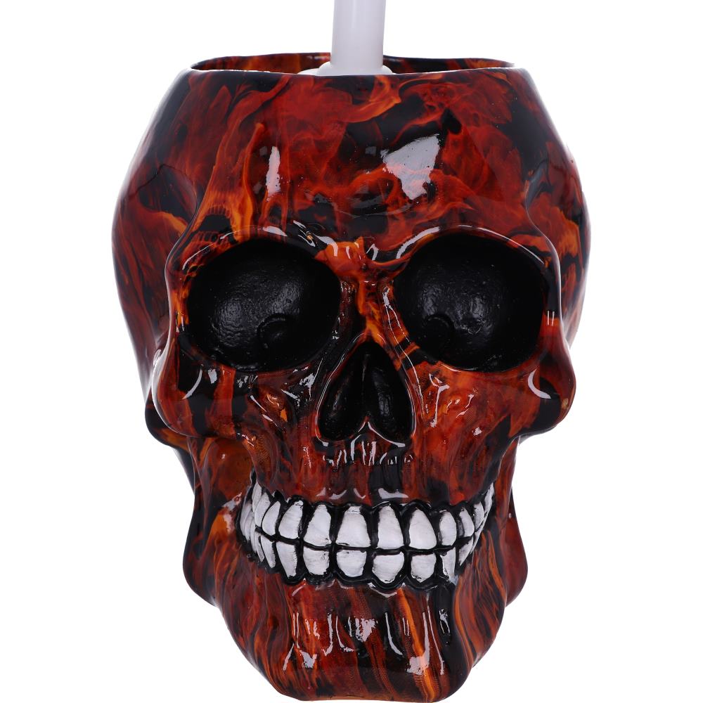 Nemesis Now Flame Pattern Skull Toilet Brush Holder 16.4cm, Polyresin, Orange